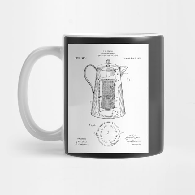 Coffee Percolator Patent - Coffee Shop Art - Black And White by patentpress